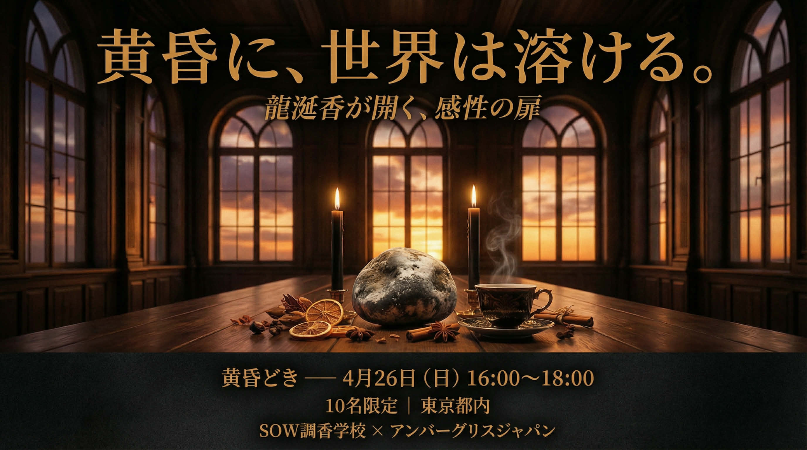 黄昏どき — SOW調香学校 × アンバーグリスジャパン  黄昏に、世界は溶ける。 龍涎香が開く、感性の扉（１／３）
